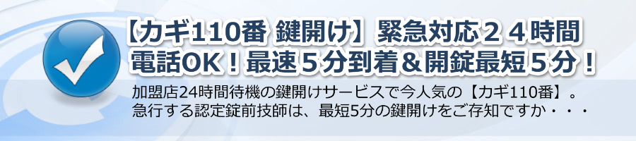 【カギ110番 鍵開け】緊急対応２４時間電話OK！最速５分到着＆開錠５分！